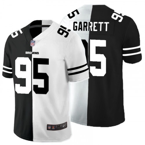 Men's Cleveland Browns #95 Myles Garrett Black & White Split Limited Stitched Jersey
